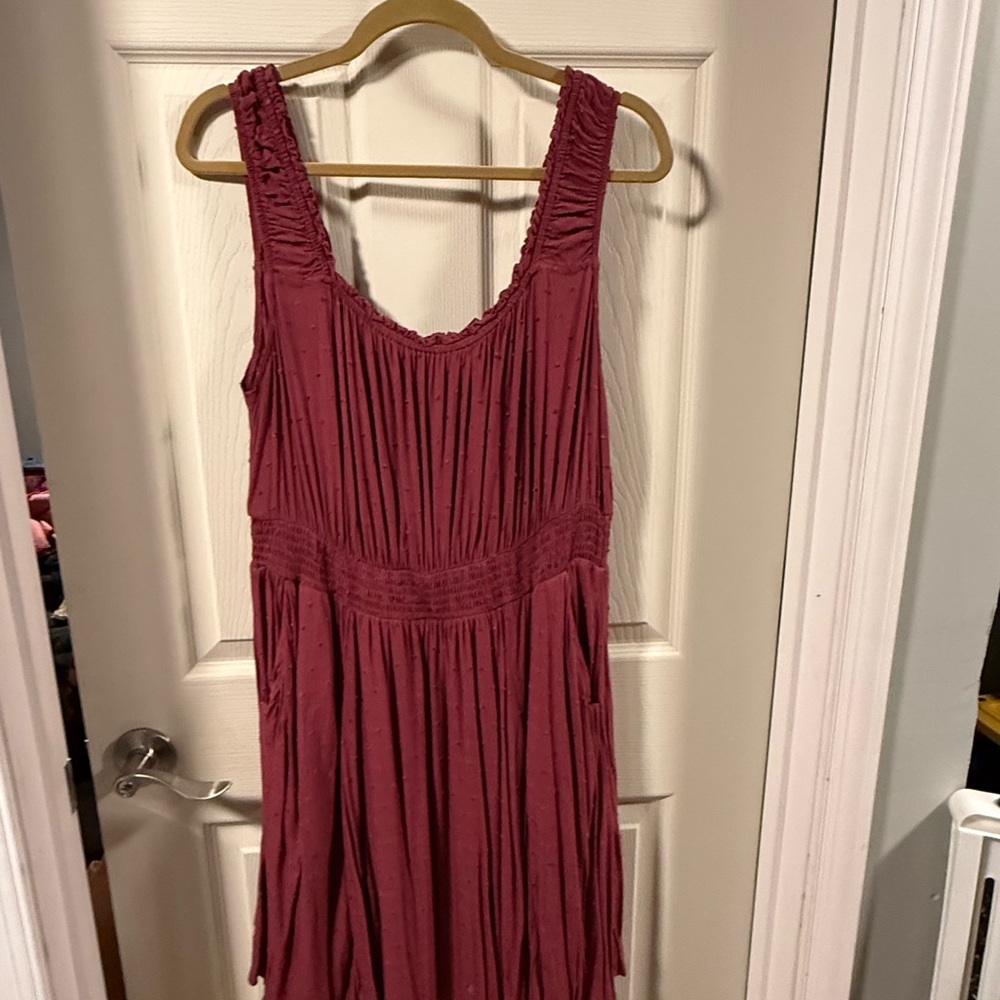 Torrid Sleeveless Ruched Midi Dress in Pinkish Burgundy